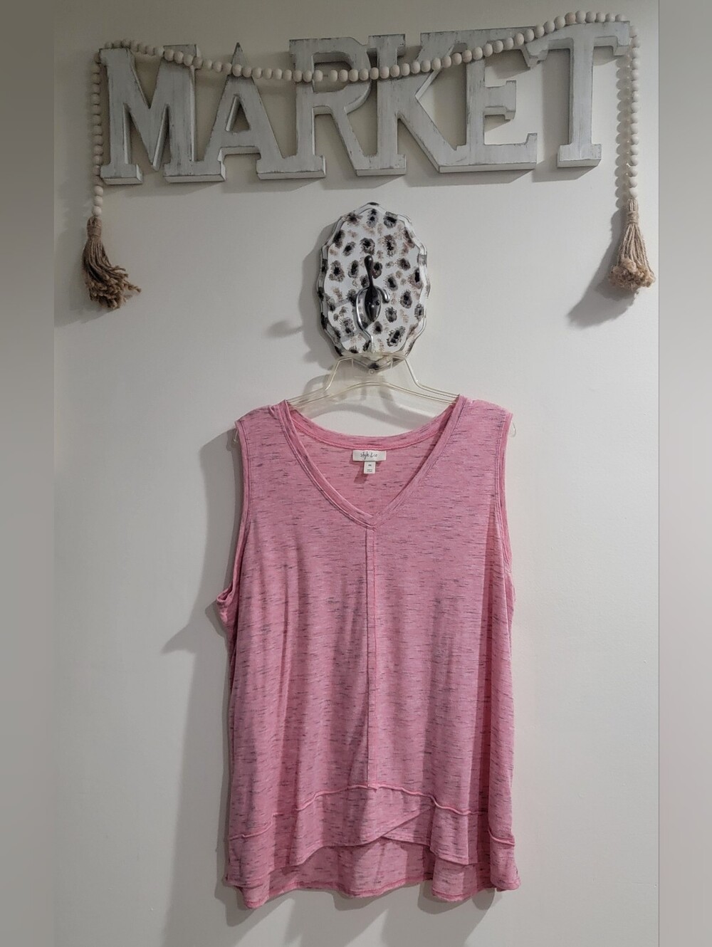 Style & Co. Pink V-Neck Layered Hem Sleeveless Tank